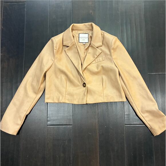 Bagatelle Faux Leather Jacket Cropped Blazer Tan Women's Size M - Picture 1 of 4